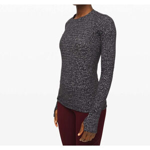 Lululemon Runderful Long Sleeve Shirt Knotted Jacquard Black White Sz 8 A004062